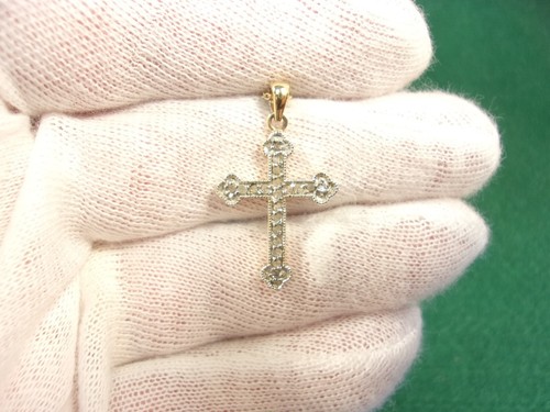 BEAUTIFUL LADY'S STERLING SILVER GOLD VERMEIL & DIAMOND CROSS PENDANT & NECKLACE - Picture 9 of 14