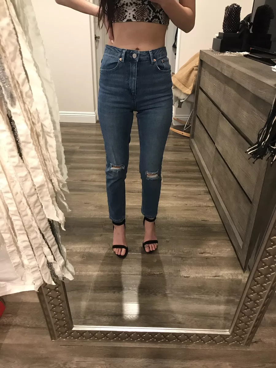 Asos Waisted Farleigh Mom Jeans Distressed Ripped Denim 25 eBay