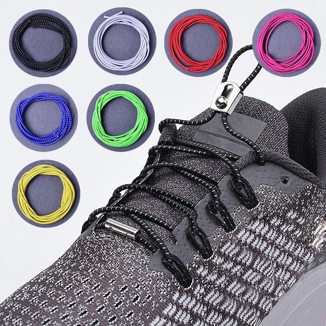1Pair Lazy Elastic Rope Shoe Laces No Tie ShoeLaces Round Metal Lock