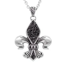 fleur-de-lis necklace black cubic zirconia stainless steel pendant By Controse