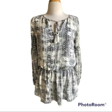 Parker black and white distressed geometric print silk top medium