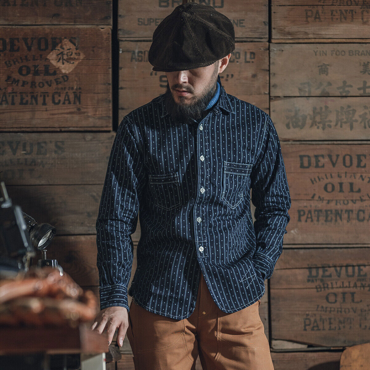 Bronson Wabash Stripe Dot Work Shirt Heritage Style Men