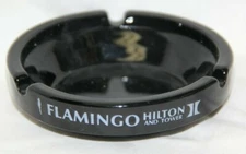 Vintage Round  Ceramic Black Flamingo Hilton and Tower Table Ashtray