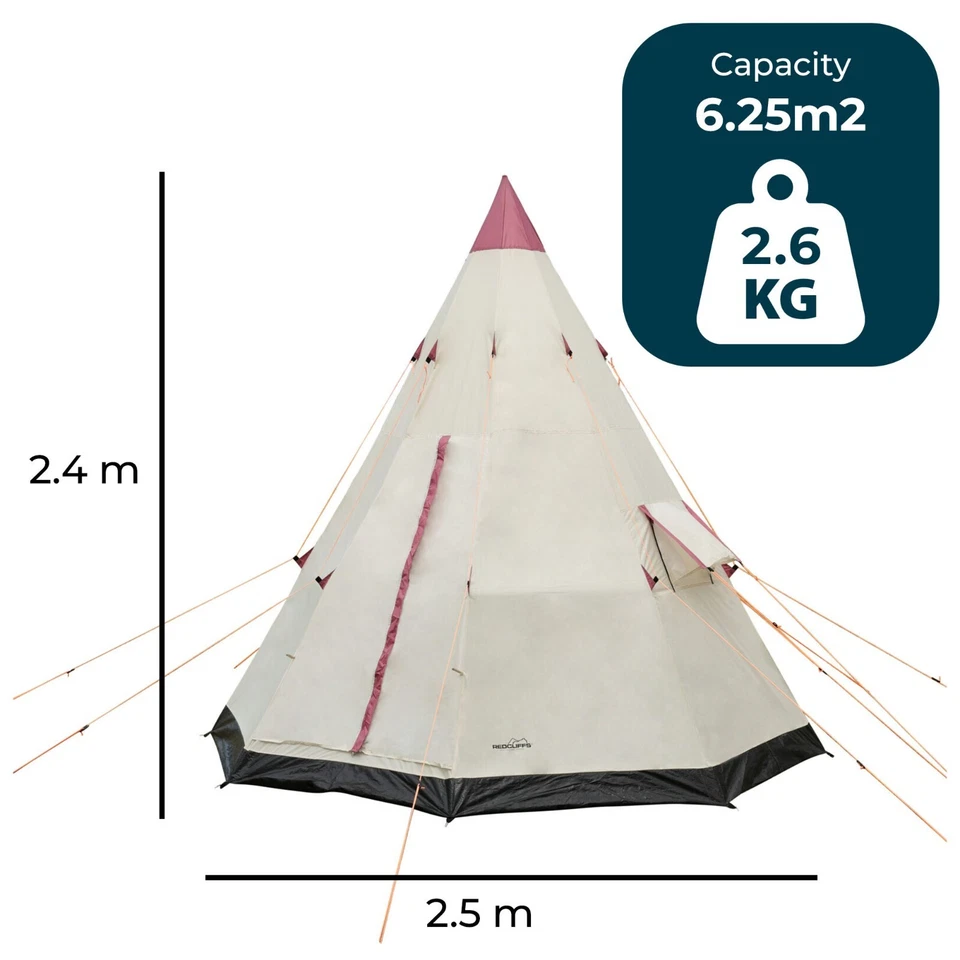 JSH 2-3 Man Teepee Camping Tent Wigwam Tipi Mesh Windows Festival Glamping - Image 3 of 4