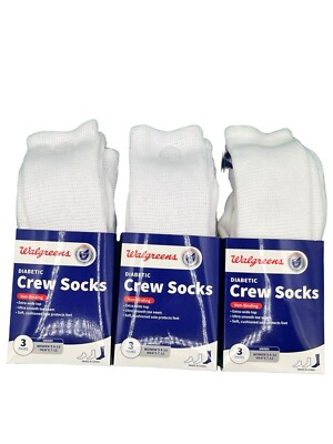 Lot Of 3 Walgreens Unisex Diabetic Crew Socks - Unisex-3 Pairs