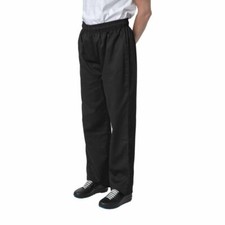Nisbets Essentials Unisex Chef Trousers Black Polycotton Elasticated Waist - S