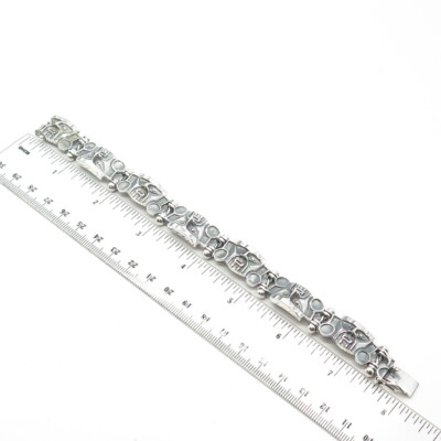800 Silver Vintage Tribal Face Panel Link Bracelet 7.5