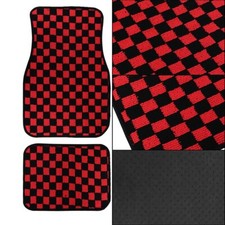 4pcs Universal Checkered Red Racing Fabric Car Floor Mats Interior Carpets