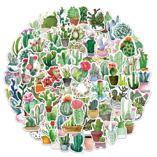  100 Pcs Pflanzenaufkleber Scrapbook-Blumenaufkleber Kaktus-Wandaufkleber
