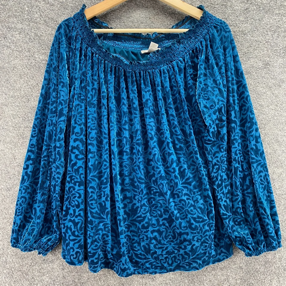 Blusa Loft Mujer L Grande Azul Geométrica Manga Larga Cuello Redondo Pullover Forrado Foto 4 de 4