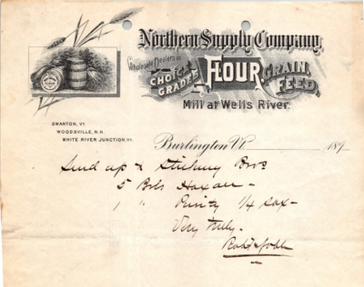 #ad Northern Supply Burlington VT 1890s Letterhead Wells River Mill Flour Vignette $14.44