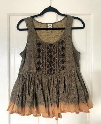Anthropologie Akemi Kin Size S  Peplum Tank Top Sequinned Beaded Bohemian