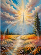 Decoupage Central, Rice Paper, Cross, Eyes to the Sky, Morning, Cross, Sunrise,