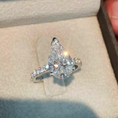 3.20 Ct Pear Cut VVS1/D Diamond Solitaire Engagement Ring 14k White Gold Finish
