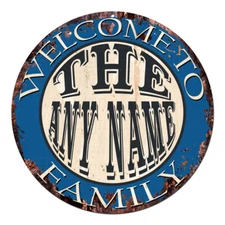 CP-0097 ANY NAME'S FAMILY Custom Personalized Chic Tin Sign Decor Gift Ideas