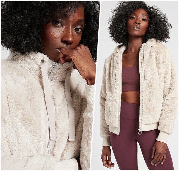 Athleta M Ritual Jacket Teddy Bear Coat MEDIUM Abalone Grey SOFT