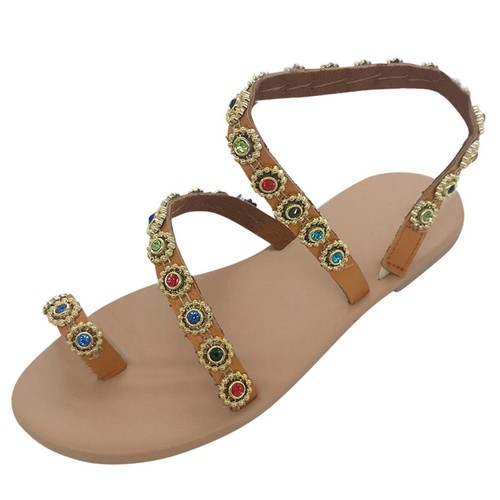 Sandali donna tacco piatto moda sandali con perline infradito estivi scarpe da spiaggia - Foto 11 di 25