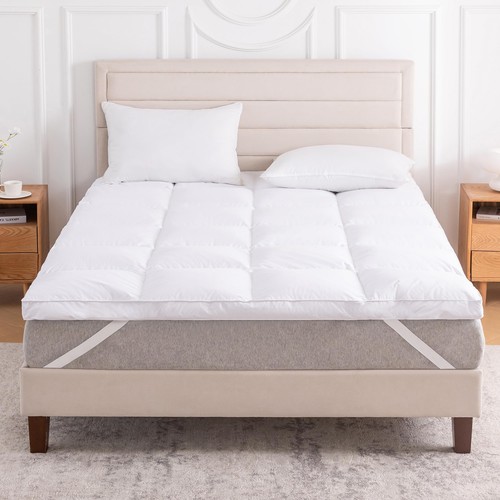 LeWinBedding 3 Inch White Goose Feather Mattress Topper,King Feather Bed Topp...