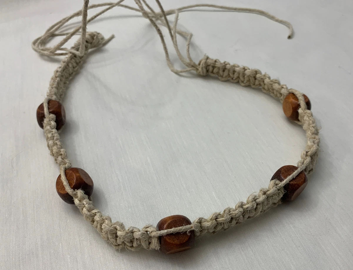 Handmade hemp necklace w wood beads Macrame Choker eBay