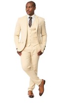 Slim Fit Tan Beige Suit Micro Textured 2 Button Notch Lapel Vest Option AZAR 118