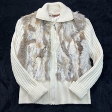 Vtg 2000s Y2k Jennyfer J Multi Color Rabbit Fur Zip Front Bomber Jacket Size S