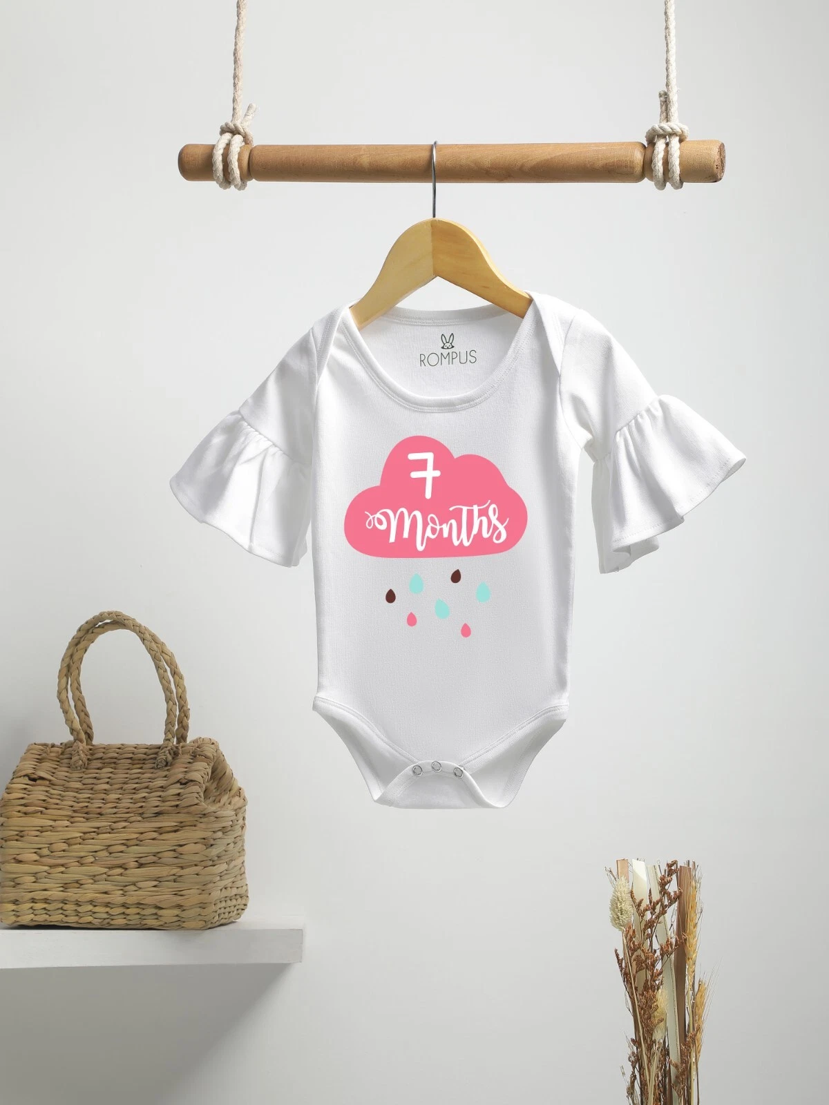 Seven Month Cloud Print Organic Baby Girl cotton rompers 1Onesie1s new Born