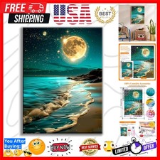 Moon Beach Diamond Art Kits for Adults, 5D Seaside Moonlight Diamond Painting...