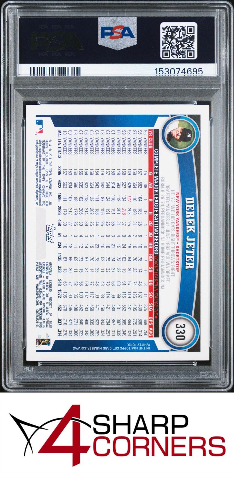 2011 TOPPS #330 DEREK JETER YANKEES HOF PSA 10 view 2