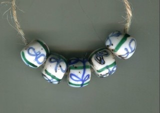 African Trade beads Vintage Antique Venetian old glass white fancy ribbon beads