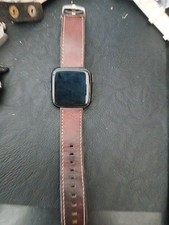 Fitbit Versa Smart Watch Fitness Tracker - Black w/ Brown Italian Leather Band