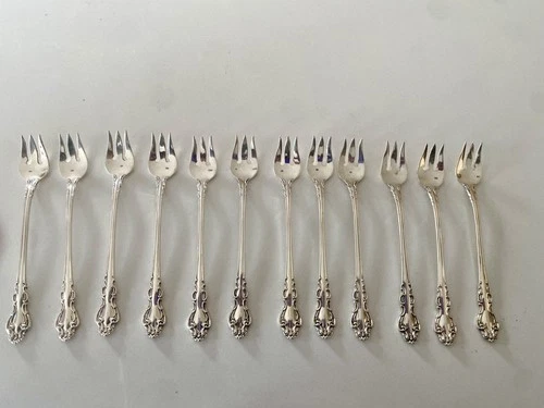 Reed and Barton Spanish Baroque Sterling Silver Pickle/Olive Fork - Set Of 12
