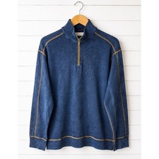Jake Agave Quarter Zip Pullover Men Medium Blue Stonewashed Cotton Sweater