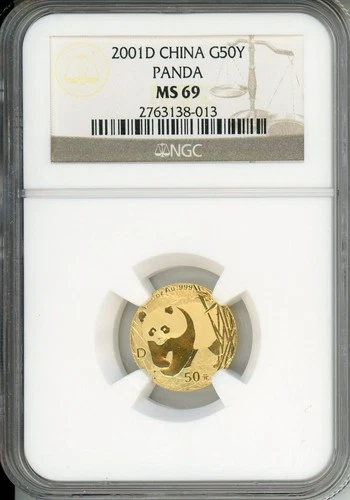 2001-D GOLD PANDA 50Y 50-Yuan Yn CHINA NGC MS69 SCARCE 1/10 Oz. MS-69 !!!