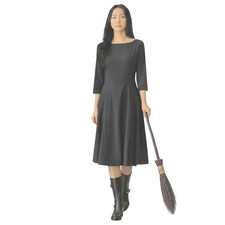 Ann Taylor Women's Flare Dress 8 Black Zip Ponte Knit Halloween LBD Cocktail