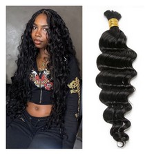 18 LDW Loose Deep Wave Bulk Human Braiding Hair Natural Black Boho Braids