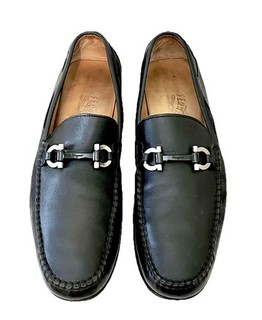 Scarpe mocassini driver Salvatore Ferragamo Gancini logo bit nero 10 5 D