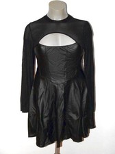 Abito look pelle nero maniche trasparenti e vista sulla scollatura 4XL/52