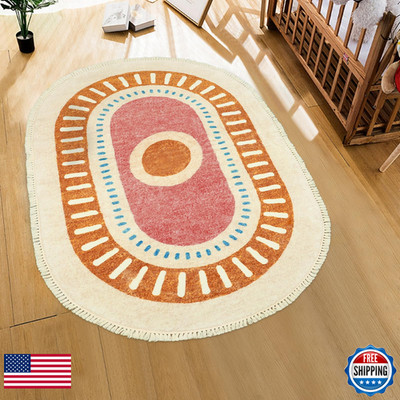Lukinbox Sun Kids Rugs For Bedroom 4X6 Boho Oval Washabl Area Rugs Super Soft