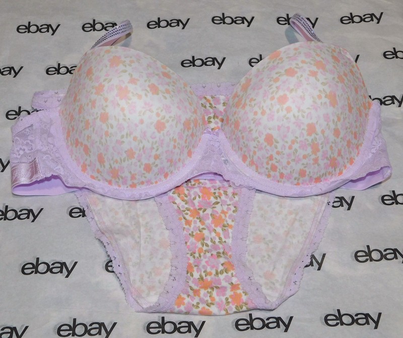 NEW Victoria's Secret Pink Wink Push-Up Balconette Bra 38C & Panty Set Large VS