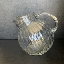 Anchor Hocking Ribbed Tilted Ball Pitcher 1950s Clear Glass 2.5 Quarts