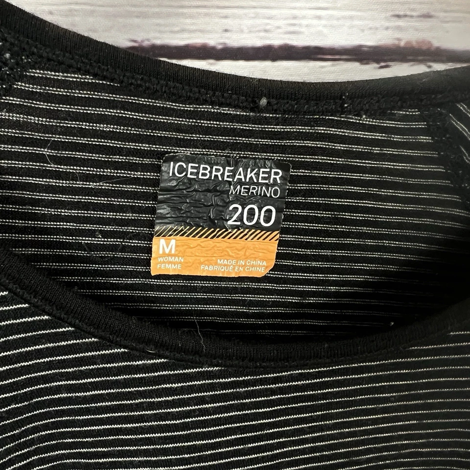 Top ICEBREAKER Merino 200 Bodyfit Manga Larga Rayas Capa Base Negro M Foto 3 de 4