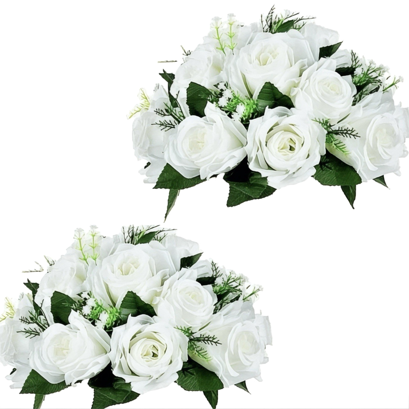 2‑Pack White Peony Silk Bouquets 10” Artificial Flowers Wedding Party Display
