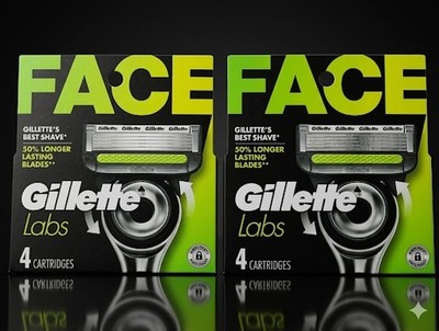 (2) Gillette Labs Razor Blade Refills with Exfoliating Bar 4 Cartridges x 2=8New