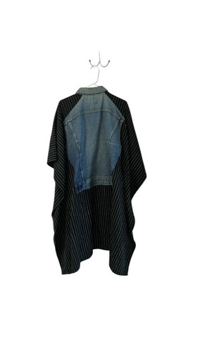 Free People Standard Form Black & White Stripe Denim Poncho(One Size) MRSP $268 - Picture 2 of 14