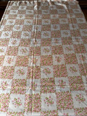 Vintage Ames Floral Patchwork Shower Curtain Pink/Green Cottagecore 70s Country 