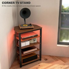 Corner TV Stand 4-Tier Shelves LED Lights Entertainment Centre Corner TV Unit