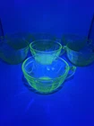 Vintage Anchor Hocking Set of (7) Uranium Green Glass Ballerina Tea Cups