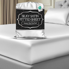 Satin Fitted Sheet Queen Size 1 PC   Luxuriously Smooth  Softer than Silk Bed