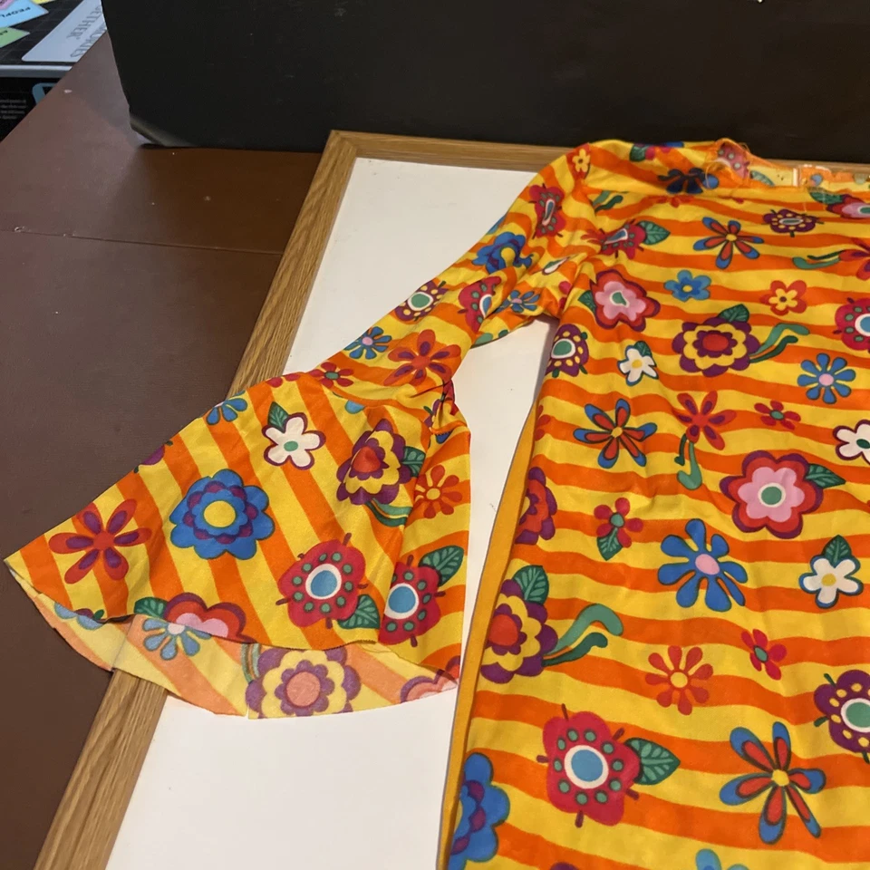 Disfraz Hippie Niños Halloween Años 70 Manga Campana Top e Inferior L Naranja Flor Foto 3 de 4