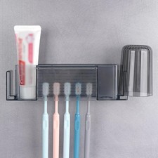 Portacepillos de dientes de pared con tapa 5 espacios autoadhesivo